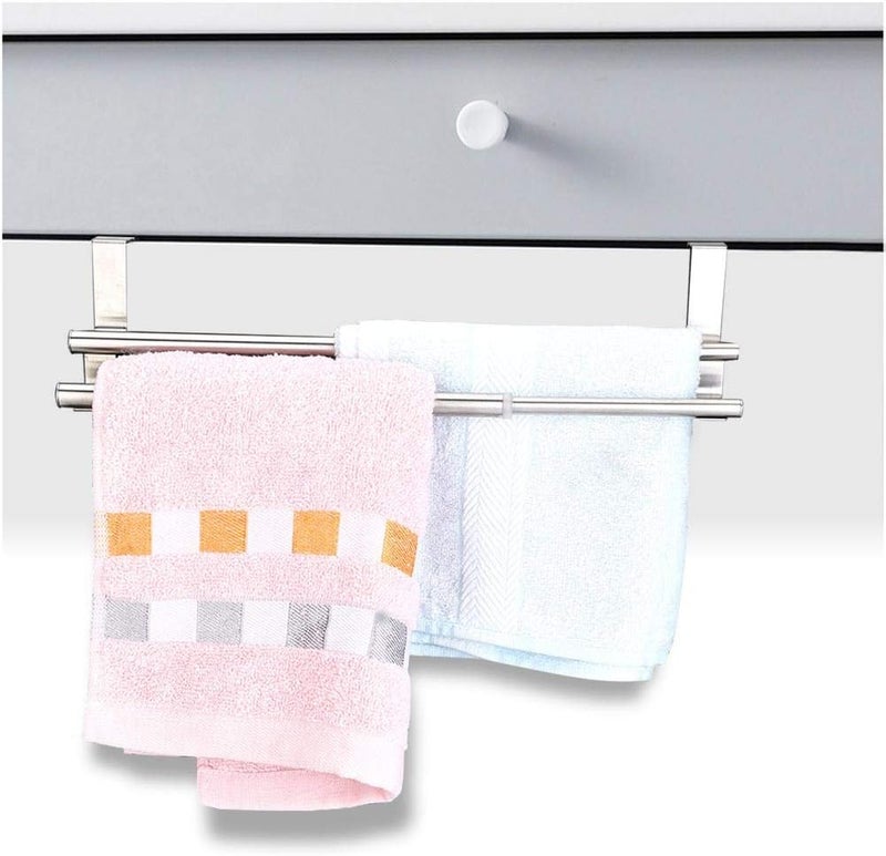 comfrt Kitchen Towel Holder, Stainless Steel Double Over Cabinet Towel Holder for Bathroom or Toilet - Image 2