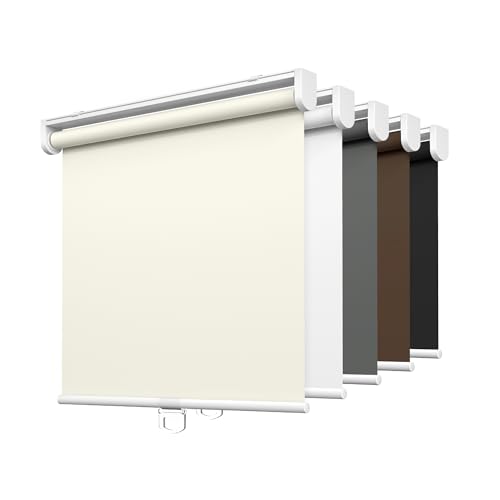 LazBlinds No Tools No Drill Cordless Roller Shades 100 Blackout Roller Blinds for Windows Thermal Insulated UV Protection Waterproof Roll Up Window Blinds and Shades 29 W x 72 H Cream - Image 1