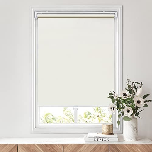 LazBlinds No Tools No Drill Cordless Roller Shades 100 Blackout Roller Blinds for Windows Thermal Insulated UV Protection Waterproof Roll Up Window Blinds and Shades 29 W x 72 H Cream - Image 3
