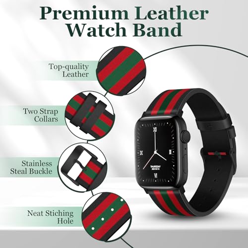 MOINSPIRE Designer Leather Bands for Women Men Compatible with Apple Watch 42mm(S1/2/3) 44mm 45mm 46mm 49mm Dressy Grain Genuine Leather Strap for iWatch Series 11/10/9/8/7/6/5/4/3/2/1 SE/Ultra 3/2/1 - Image 3