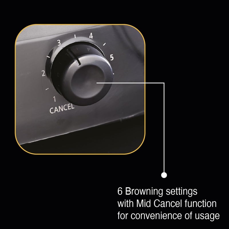 Usha محمصة توست iToast 4 شريحة | 1400 واط | 6 إعدادات تحمير | جسم بلاستيكي بارد للمس ومقاوم للصدمات | صينية فتات قابلة للإزالة | توسيط تلقائي للخبز لتحمير متساوي | ضمان لمدة 2 سنوات (أسود) - Image 5