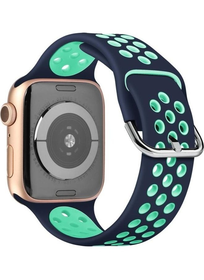 NIBEMINENT - Two-Tone Silicone Band For Apple Watch Series 6/SE/5/4/3/2/1 42-44mm Green/Blue - Image 1