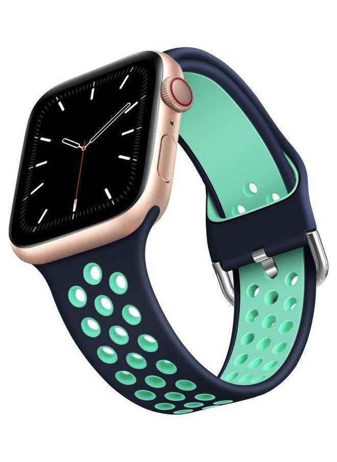 NIBEMINENT - Two-Tone Silicone Band For Apple Watch Series 6/SE/5/4/3/2/1 42-44mm Green/Blue - Image 1