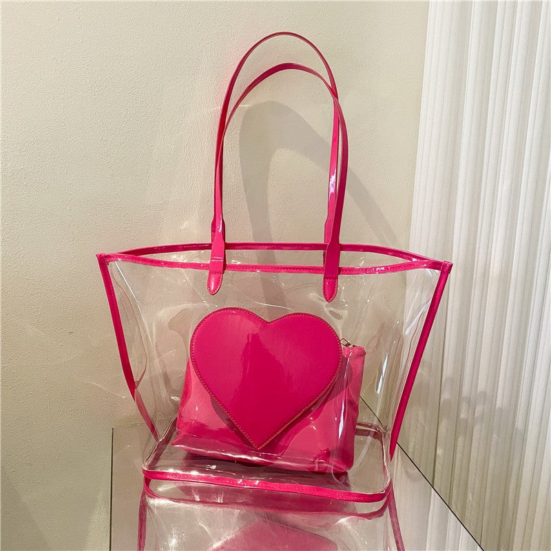 Jelly Shoulder Bag Large Capacity Color-block Heart Mother-Child - Image 1