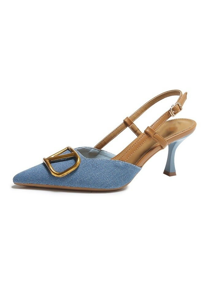 Nariele New Pointed Leather High-Heeled Shoes Slim Heels - Image 1