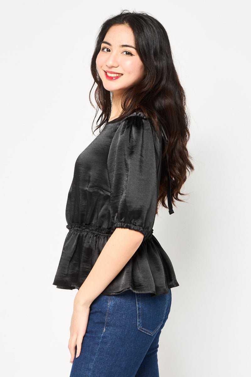 Threadbare Women Round Neck Plain 3/4 Sleeve Blouse, Black - Image 2
