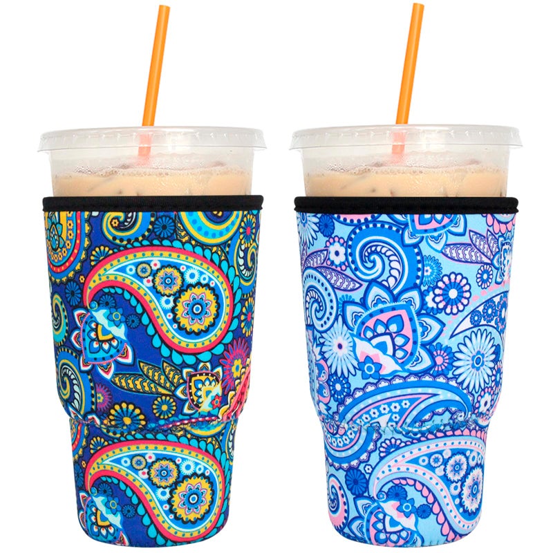 FRRIOTN 2 Pack Reusable Iced Coffee Sleeves  FRRIOTN Insulator Sleeve for Large Size Cold Beverages Neoprene Cup Holder for Starbucks Coffee Dunkin Coffee MoreRetro Large 32oz 