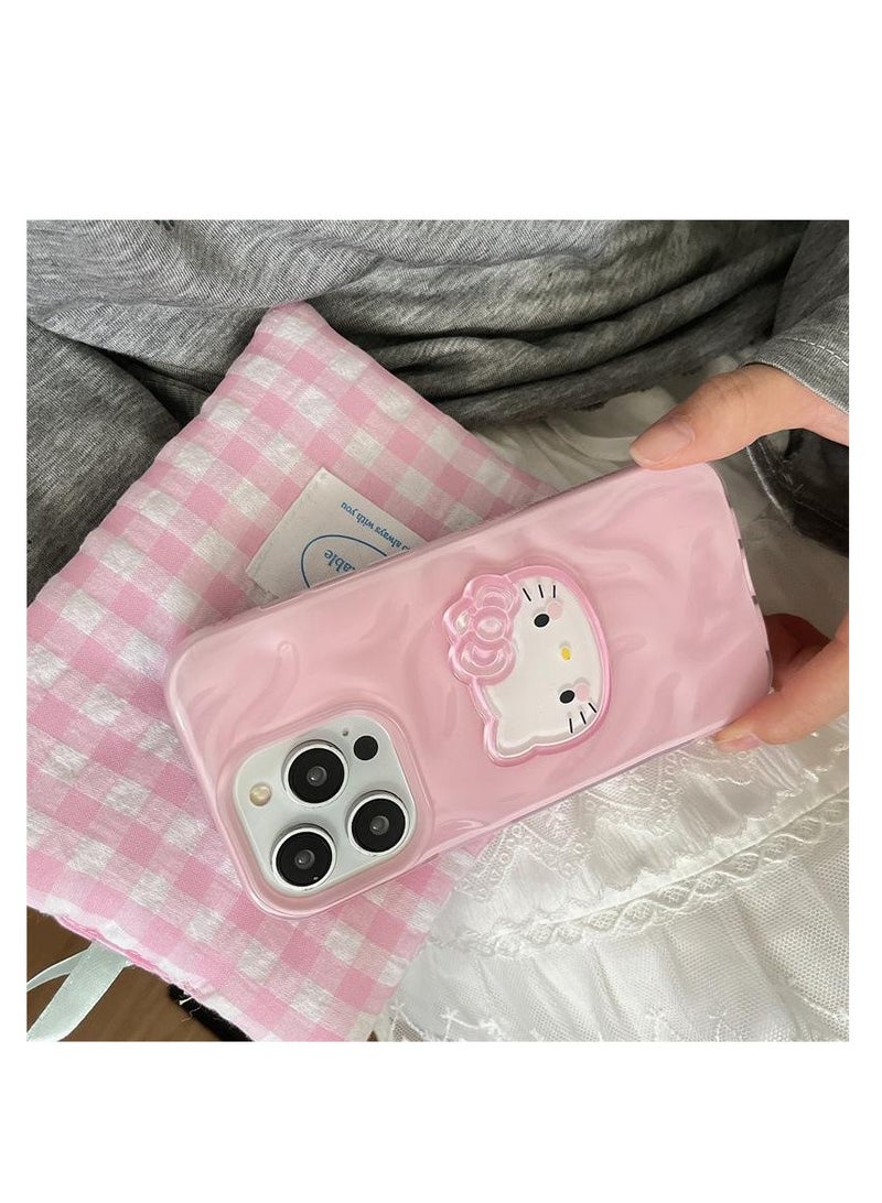 NIBEMINENT Pleated Kitten Cat Protective TPU Case Cover For iPhone 16, Pink