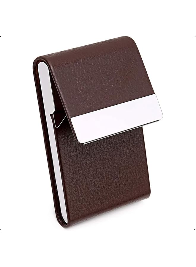 X spring Business Card Holder Professional Pu Leather Magnetic Business Card Holder Metal Business Card Case Pocket Business Card Holder Wallet Blocking Name With Magnetic Clasp Brown - Image 1
