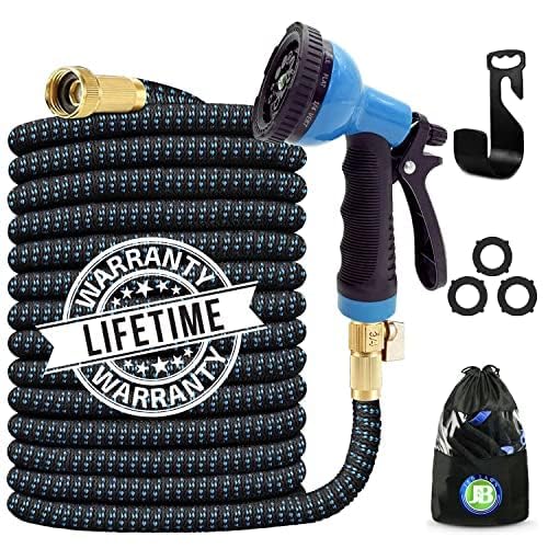 J B J&B XpandaHose 100ft Expandable Garden Hose with Holder - Heavy Duty Superior Strength 3750D - 4 -Layer Latex Core - Extra Strong Brass Connectors and 10 Spray Nozzle w/Storage Bag (Black 100) - Image 3