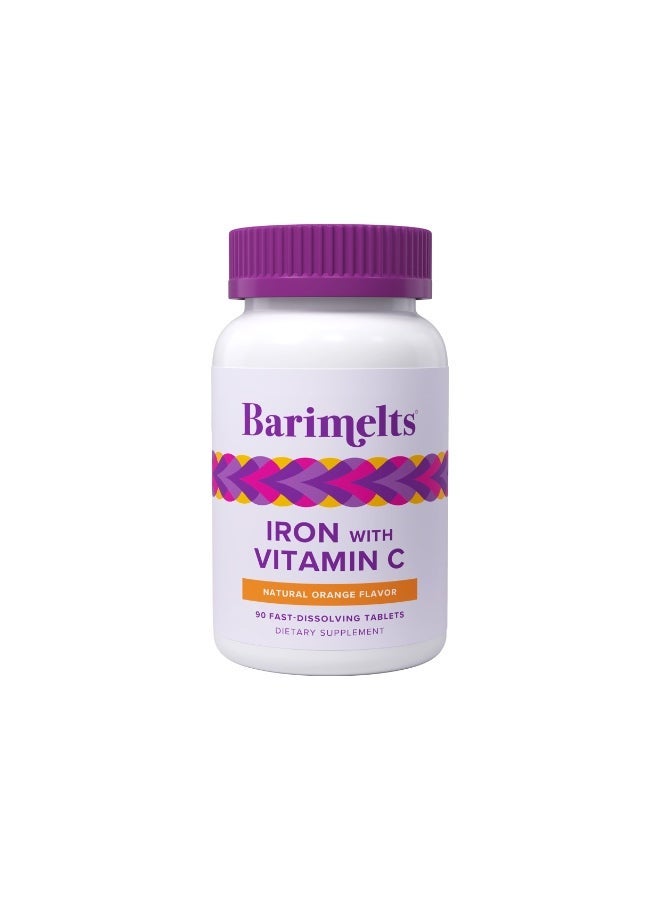 BariMelts Iron Plus Vitamin C, 90 Tablets, Natural Orange Flavor - Image 1