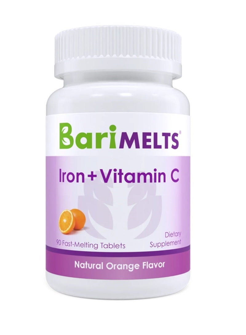 BariMelts Iron Plus Vitamin C, 90 Tablets, Natural Orange Flavor - Image 3