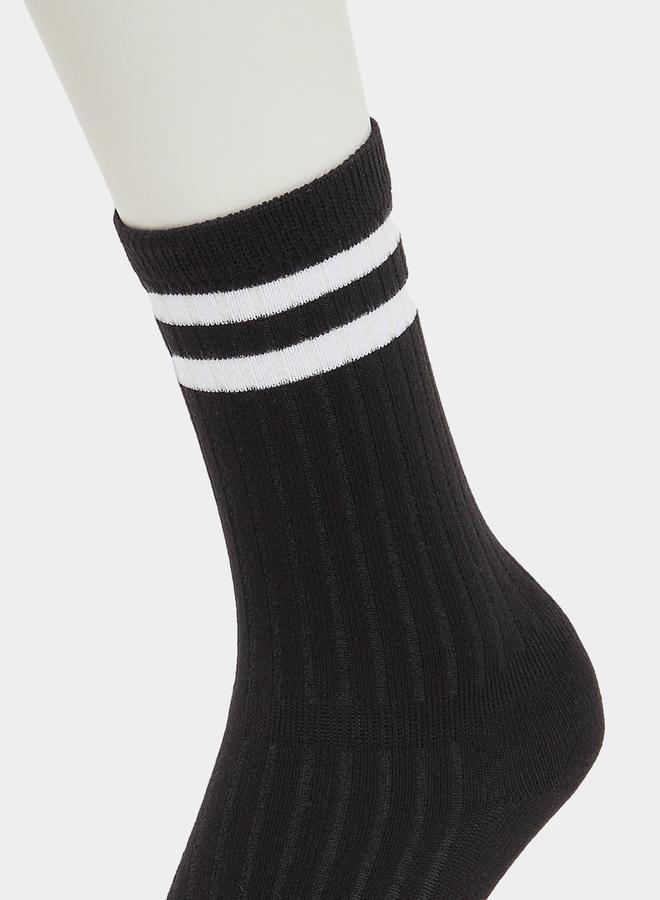 Styli Ribbed Crew Socks with Contrast Stripe Detail  - Image 2