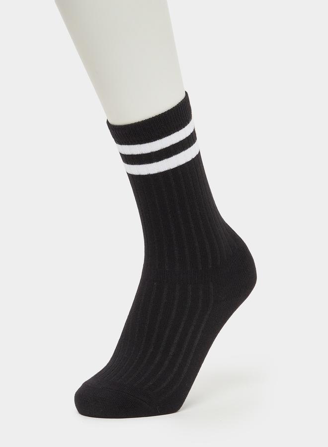 Styli Ribbed Crew Socks with Contrast Stripe Detail  - Image 1