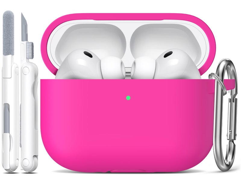 R-fun for AirPods Pro 3 Case (2025), Soft Silicone Protective Case Cover Compatible with Apple AirPods Pro 3rd Generation (USB-C Cable) for Women Men with Cleaning Kit and Keychain, Rose Pink - Image 1