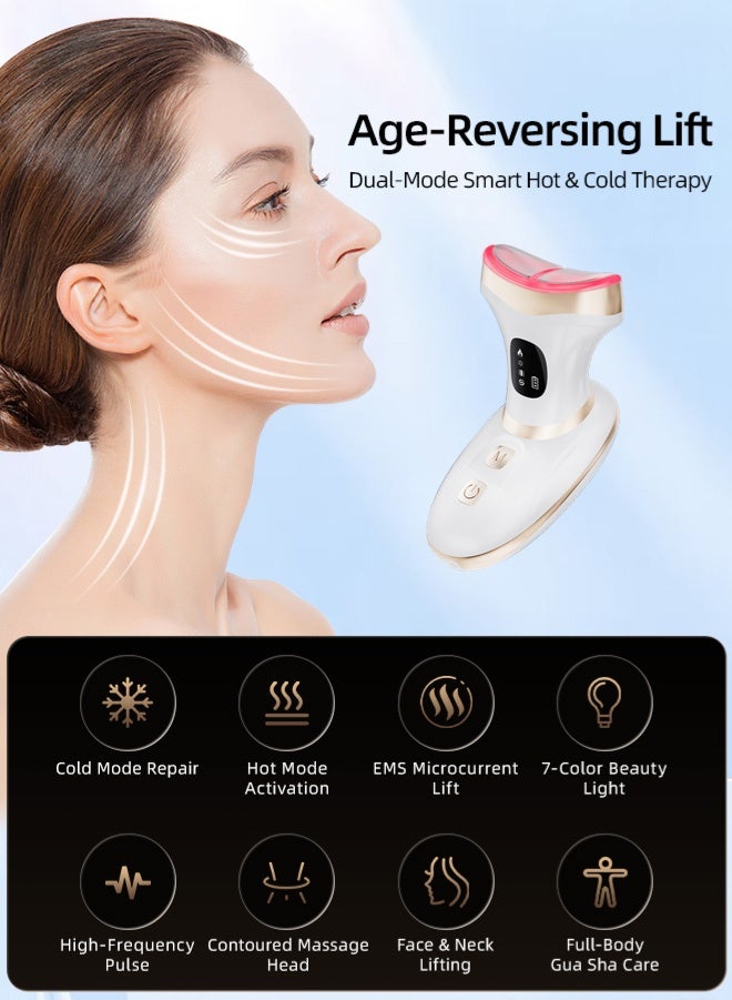 Zcheer Neck Face Beauty Device – Smart Hot & Cold Lifting Massager (46°C Heat + 18°C Instant Cooling), 7 Light Therapy Modes, EMS Microcurrent & High-Frequency Vibration, Auto-Sensing Energy-Saving, 85° Ergonomic Full-Metal Wide Massage Head, Firming & Anti-Wrinkle, Double Chin Removal & Pore Refinement, Anti-Aging Neck & Face Massager, Skin Rejuvenation Beauty, Multiple International Certifications, Full-Body Use. - Image 2