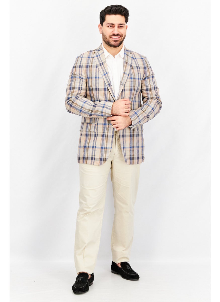 Men Classic Fit Plaid Blazer, Tan/Blue - pzsku/Z6221213C8C5BF9CBF08DZ/45/_/1724351098/83cd7181-1f07-4b27-a6c3-955d1c32275d