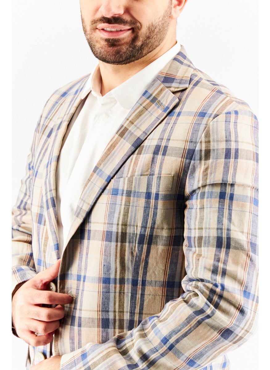 Men Classic Fit Plaid Blazer, Tan/Blue - pzsku/Z6221213C8C5BF9CBF08DZ/45/_/1734358581/fafe94a7-b3ac-42f4-bf2c-368beb377b66