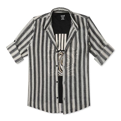 CAVIO Boys Cotton Knited Full Sleeves Striped Shirt with T-Shirt Black - Image 1