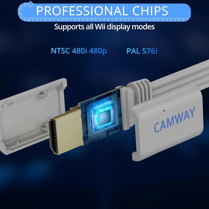 CAMWAY محول Wii إلى HDMI - كابل HDMI ذكر بطول 5 أقدام بدقة 1080P لجهاز Full HD، متوافق مع Wii وWii U وHDTV والشاشات، يدعم جميع أوضاع عرض Wii، توصيل وتشغيل، أبيض - Image 3