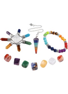 rockcloud Rockcloud Healing Crystals Gift Kit in Gift Box - 7 Chakra Set Tumbled Stones, Rock Quartz Energy Generator, Chara Bracelet & Pendulum for Meditation 