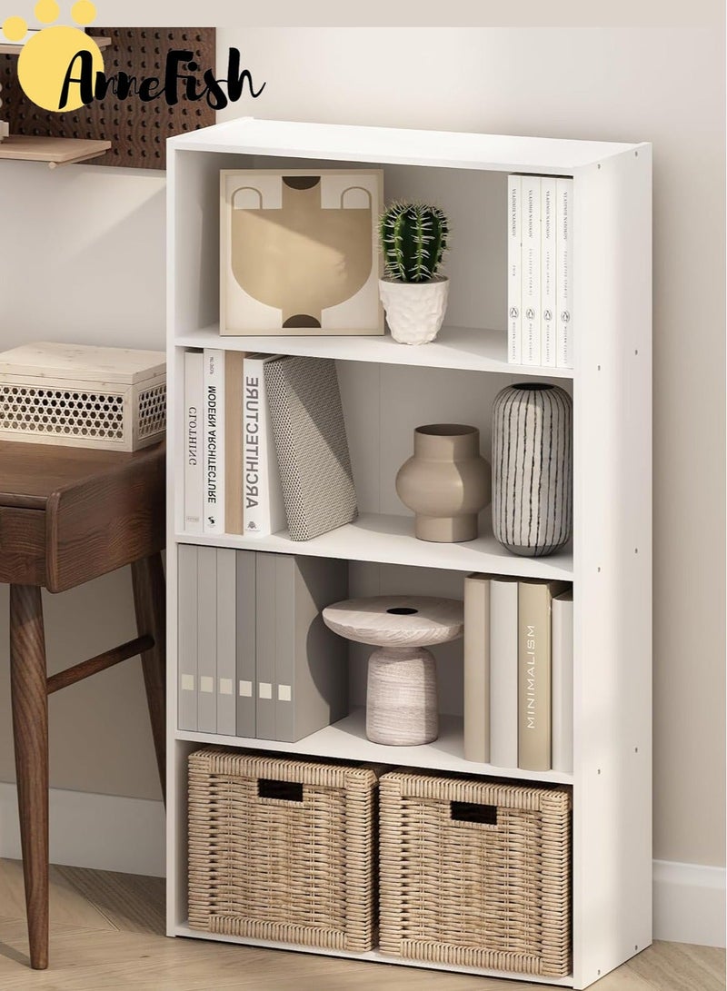 آن فش خزانة كتب بأربع طبقات، رفوف تخزين، رف عرض مفتوح، تصميم مقصورة، رفوف قائمة، رف خباز للمطبخ، حامل فرن ميكروويف لغرفة المعيشة والمطبخ، أبيض - Image 2
