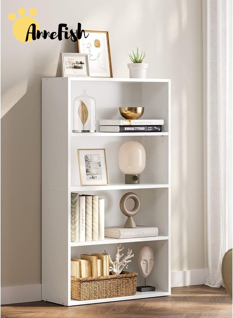 آن فش خزانة كتب بأربع طبقات، رفوف تخزين، رف عرض مفتوح، تصميم مقصورة، رفوف قائمة، رف خباز للمطبخ، حامل فرن ميكروويف لغرفة المعيشة والمطبخ، أبيض - Image 1
