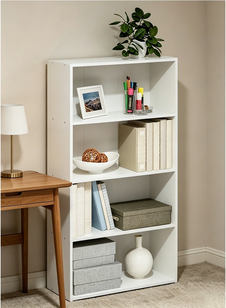 AnneFish 4 Tier Bookcase Bookshelf Storage Shelves Open Display Rack Compartment Design Standing Shelving Kitchen Bakers Rack Microwave Oven Stand For Living Room And Kitchen White - Image 4