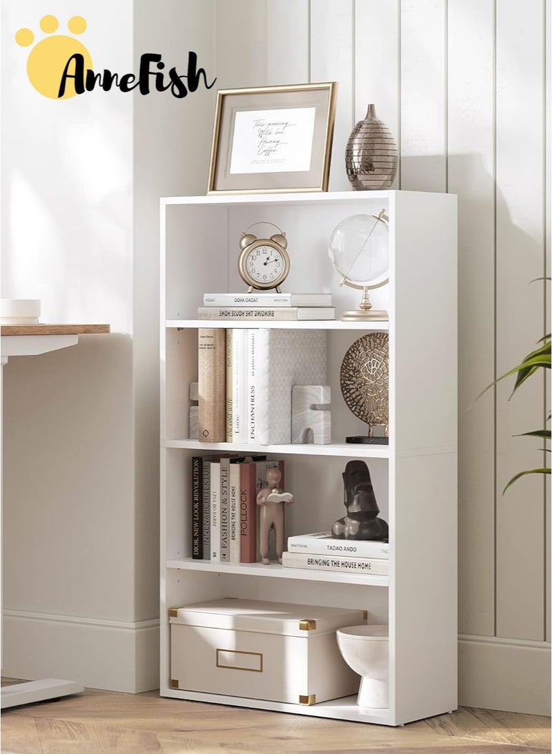 AnneFish 4 Tier Bookcase Bookshelf Storage Shelves Open Display Rack Compartment Design Standing Shelving Kitchen Bakers Rack Microwave Oven Stand For Living Room And Kitchen White - Image 1