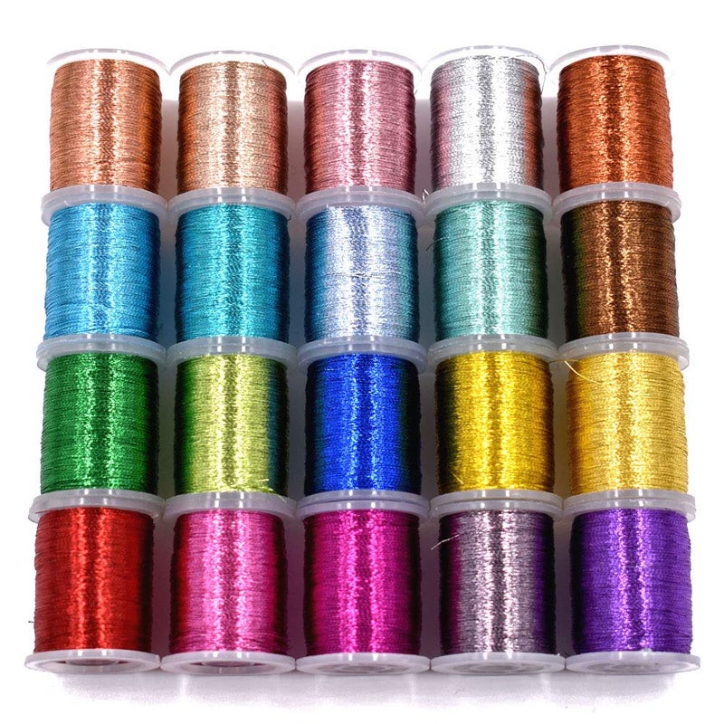 20PCS Metallic Yarn Thread for Steelhead or Body of Nymph Fly Tying Materials Standard Spool 20pcs Metallic ColorsSet A