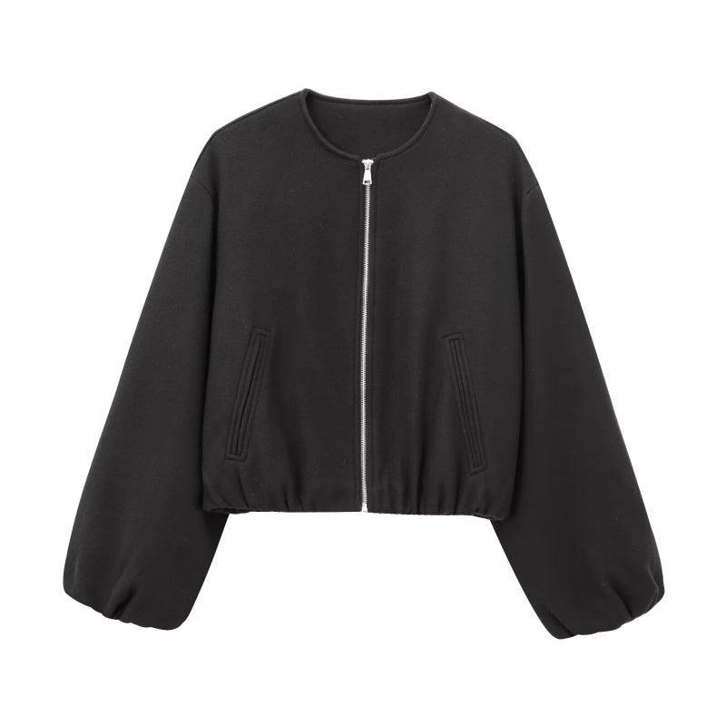 SAW AliExpress Independent Station Womens European and American Style Fashion Simple Soft Bomber Jacket Coat 3046274 Black 