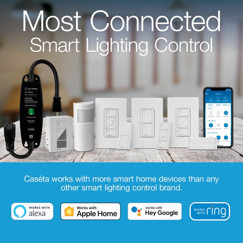 Lutron Caseta Smart Lighting Kit w/ Hub, 2 Original Dimmer Switches, 2 Pico Remotes, & More, for LED Bulbs, Works w/ Alexa, Apple Homekit, Google Home, 150W Single-Pole/3-Way, P-BDG-PKG2W-A - Image 3