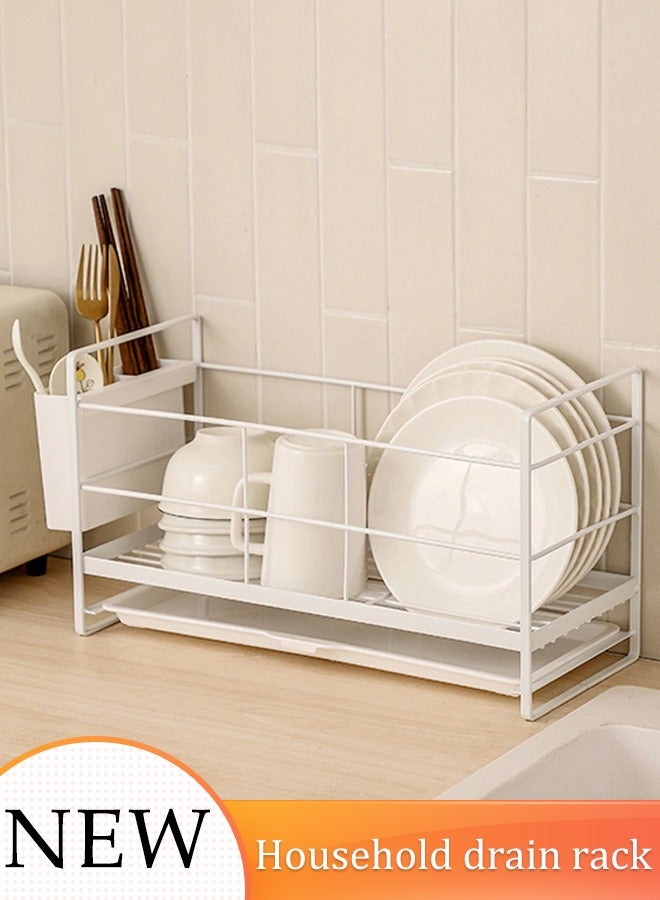 Dish Drainer Rack Stainless Steel Single Layer Dish Drying Rack Kitchen with Drip Tray Space-Saving Draining Board Rack for Counter Sink with Cutlery Holder for Utensil Washing Up  - Image 1