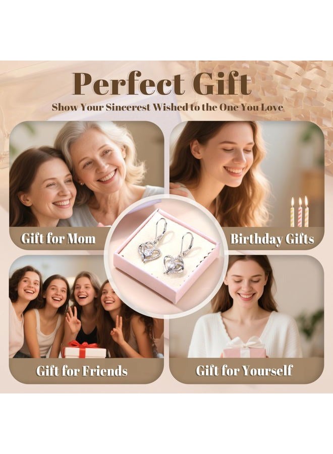 Milacolato 14K Gold Plated Sterling Silver Heart Dangle Earrings for Women Sparkling Cubic Zirconia Birthstone Jewelry Sweet Love Heart Leverback Earrings - Image 5