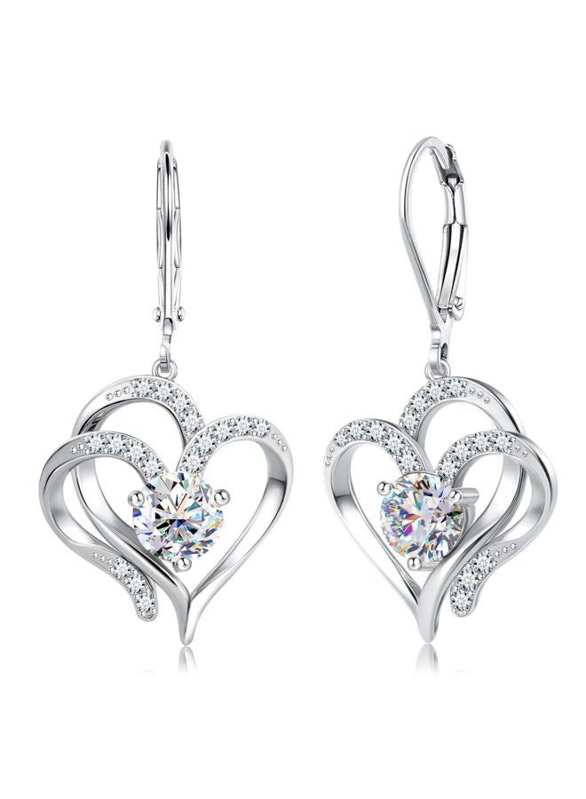 Milacolato 14K Gold Plated Sterling Silver Heart Dangle Earrings for Women Sparkling Cubic Zirconia Birthstone Jewelry Sweet Love Heart Leverback Earrings - Image 1