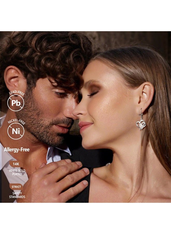 Milacolato 14K Gold Plated Sterling Silver Heart Dangle Earrings for Women Sparkling Cubic Zirconia Birthstone Jewelry Sweet Love Heart Leverback Earrings - Image 2
