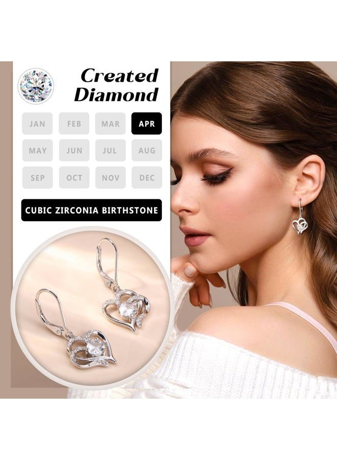 Milacolato 14K Gold Plated Sterling Silver Heart Dangle Earrings for Women Sparkling Cubic Zirconia Birthstone Jewelry Sweet Love Heart Leverback Earrings - Image 4