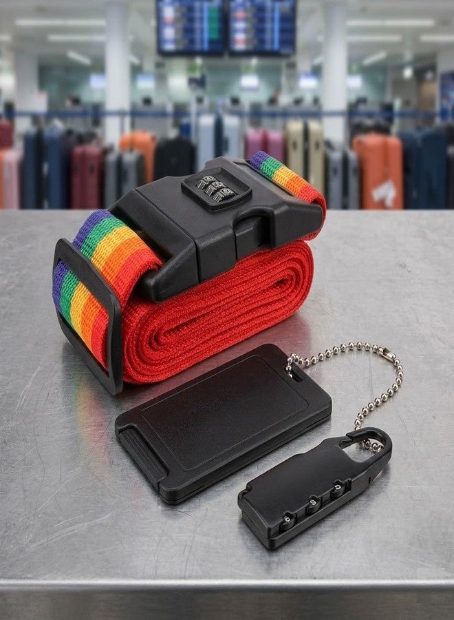 Mishrit Multi-Purpose Security Kit 3 in 1 - Travel Lock, Belt Strap & ID Tag - for Luggage, Backpack, Toolbox Security & Bag Bundling - Image 1