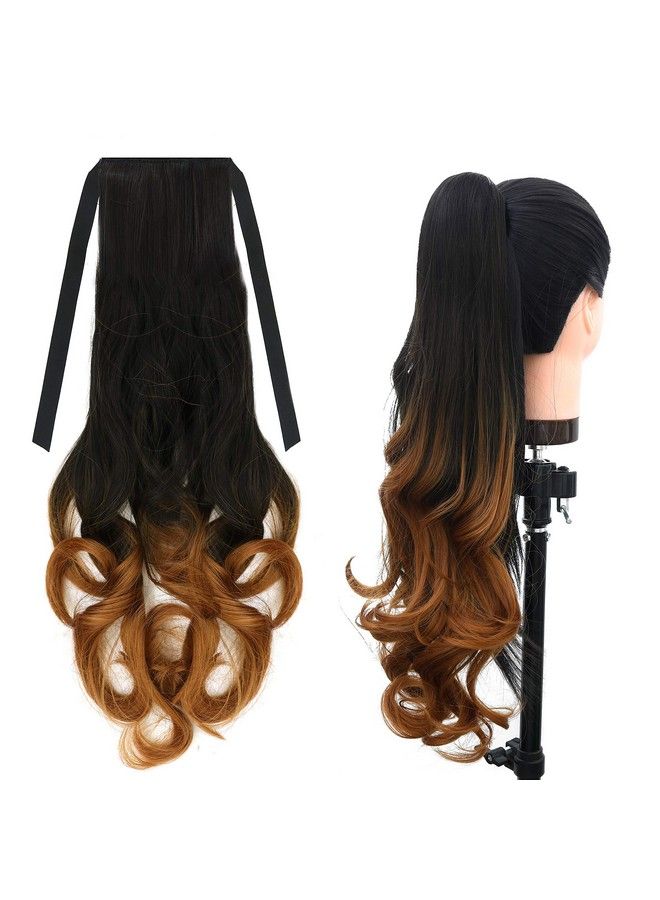 Paradise Ribbon Ponytail Hair Extensions For Women And Girls (Curly Black +Ombre) - Image 2