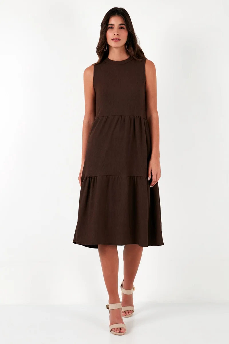 Lela Tiered Brown Dress