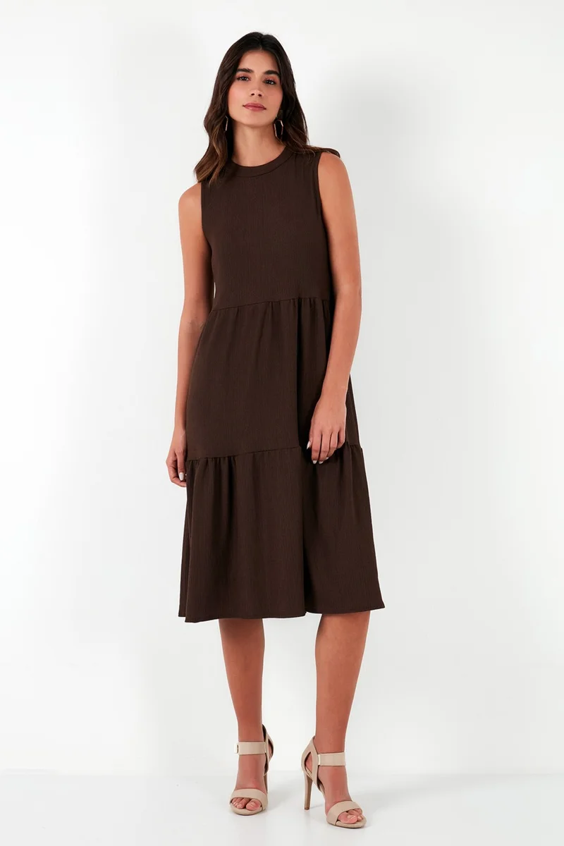 Lela Tiered Brown Dress