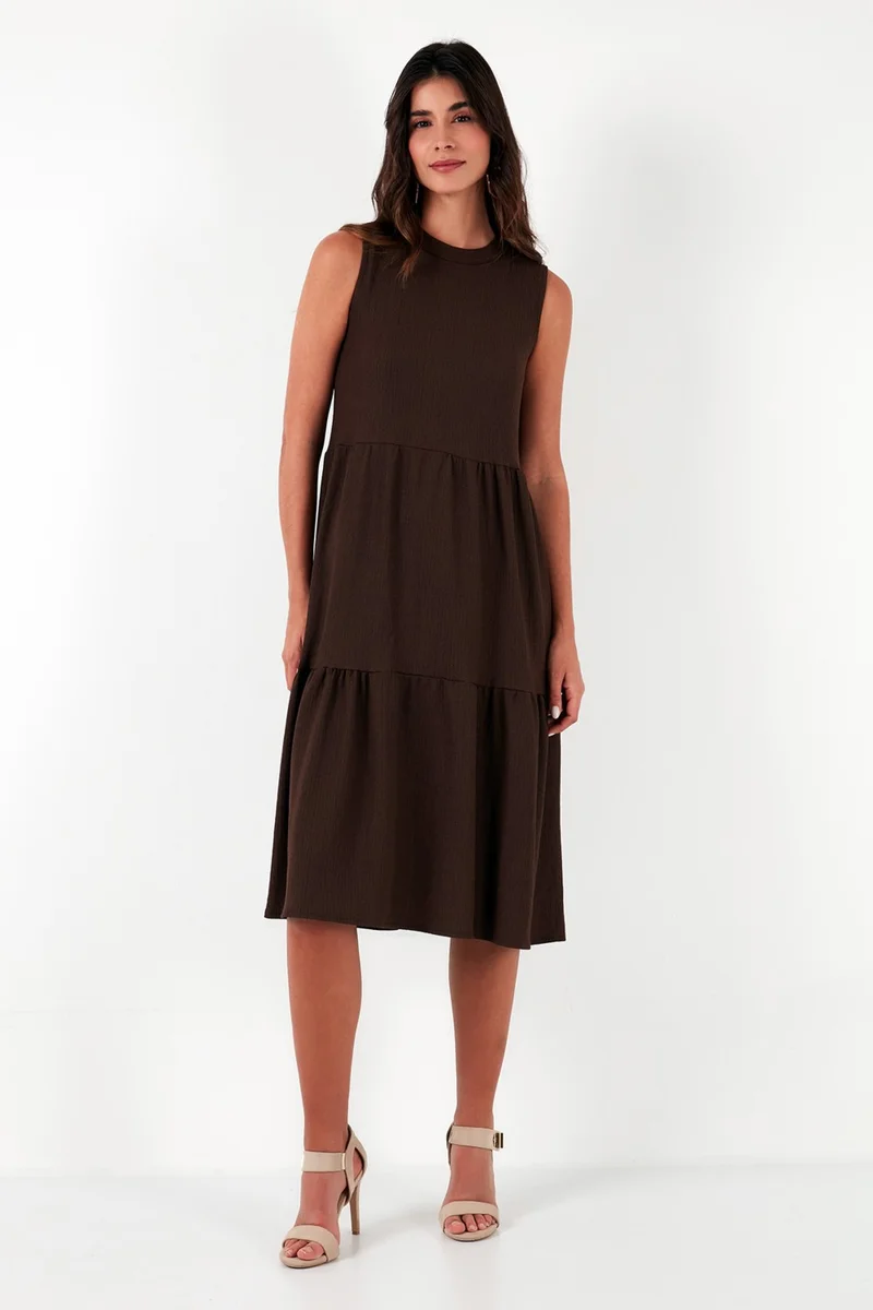 Lela Tiered Brown Dress
