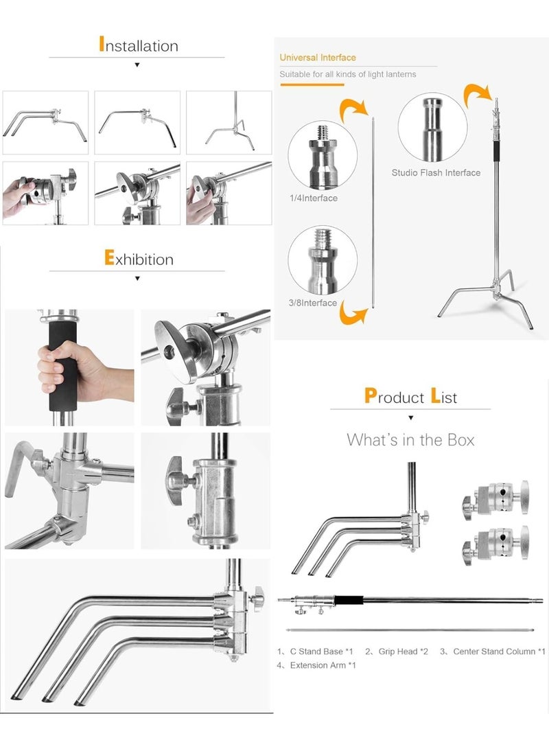general Stainless Steel Stand with Boom Arm 320cm , Heavy Duty Photography Light Stand, Adjustable Studio Tripod for Softbox, Reflector, Flash, Umbrella, Video Lighting Equipment - Image 2