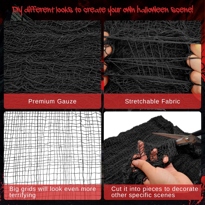 Legigo 6 Pack Halloween Creepy Cloths Cheesecloths, Spooky Black Mesh Fabric Cheese Cloths for Crafts, Scary Gauze Fabric for Party Supplies Home Wall Doorway Outdoor Yard Decor(Black,White,Purple) - Image 3