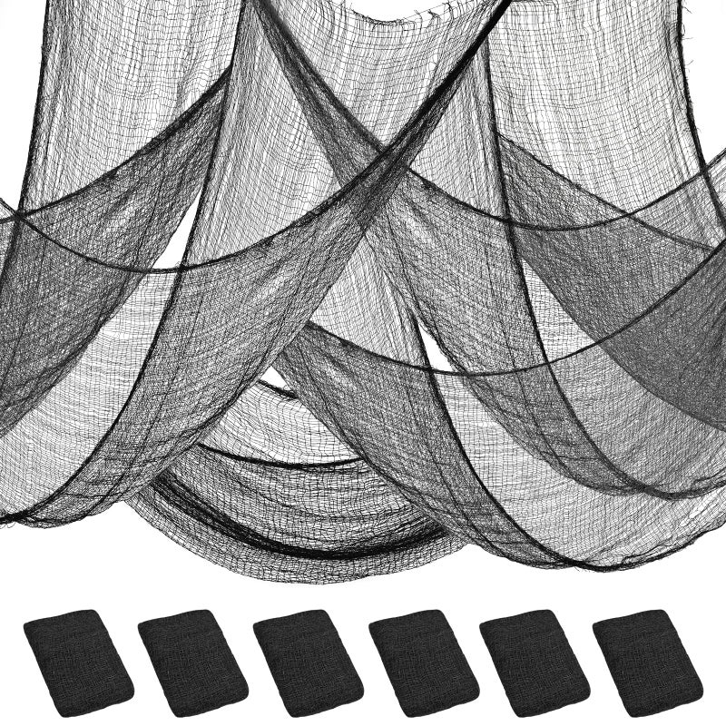 Legigo 6 Pack Halloween Creepy Cloths Cheesecloths, Spooky Black Mesh Fabric Cheese Cloths for Crafts, Scary Gauze Fabric for Party Supplies Home Wall Doorway Outdoor Yard Decor(Black,White,Purple) - Image 1