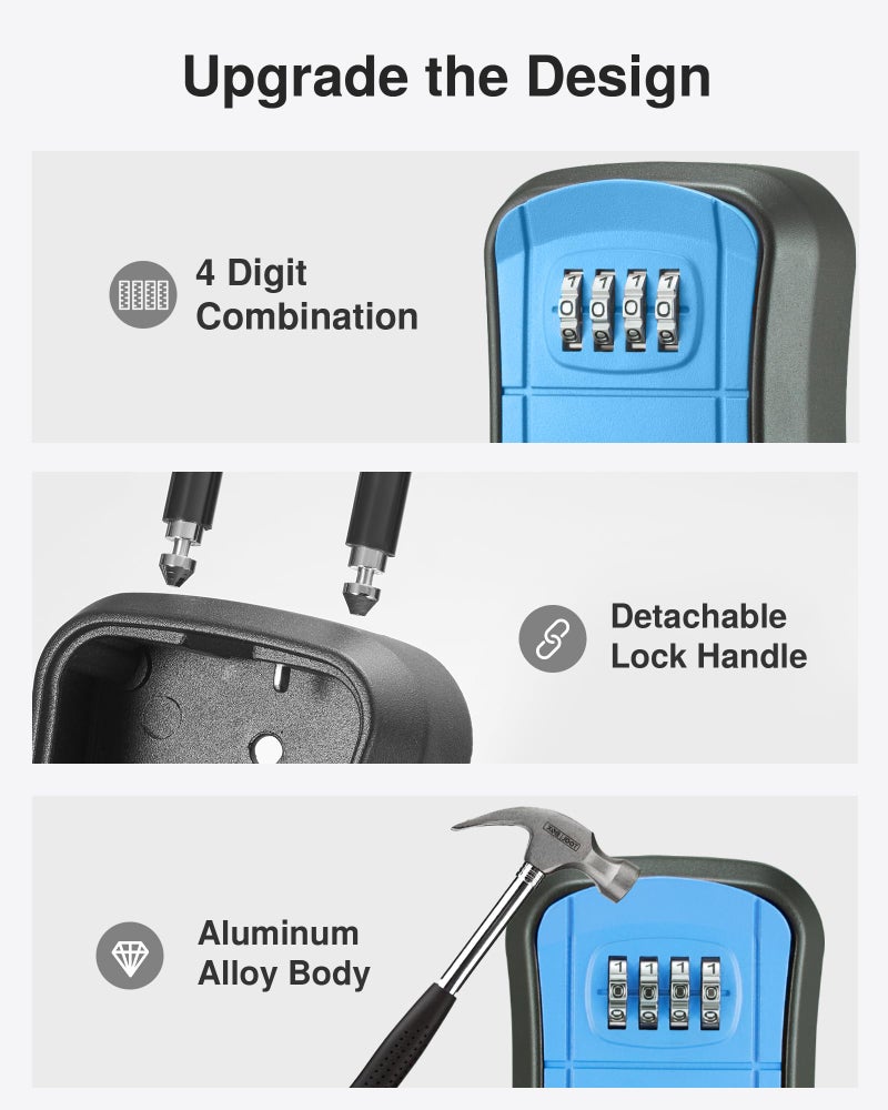 Puroma Portable Combination Lock Box - Wall-Mounted Key Storage for House, Office, Apartment - Resettable Code Safe Security Box With Spare Key Storage (1 Pack, Gray) - Image 5