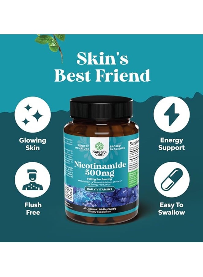 Natures Craft Nicotinamide 500mg,Flush Free,Niacin & Energy Production - 60 Capsules - Image 3