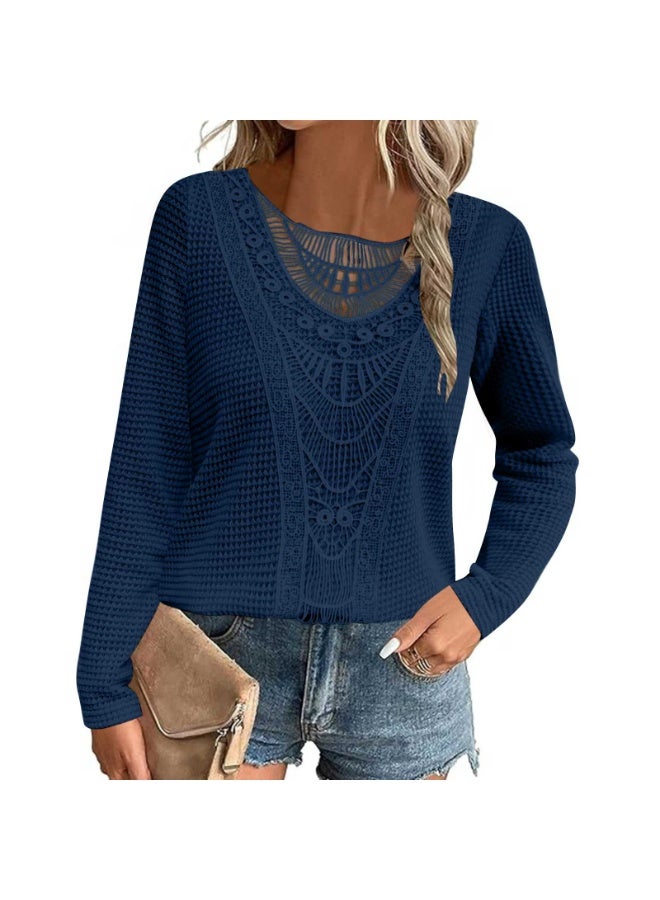 general Womens Summer Tops Short/Long Sleeve Lace Shirts Boho Crew Neck Crochet Knit Blouse Casual Fashion - Image 1