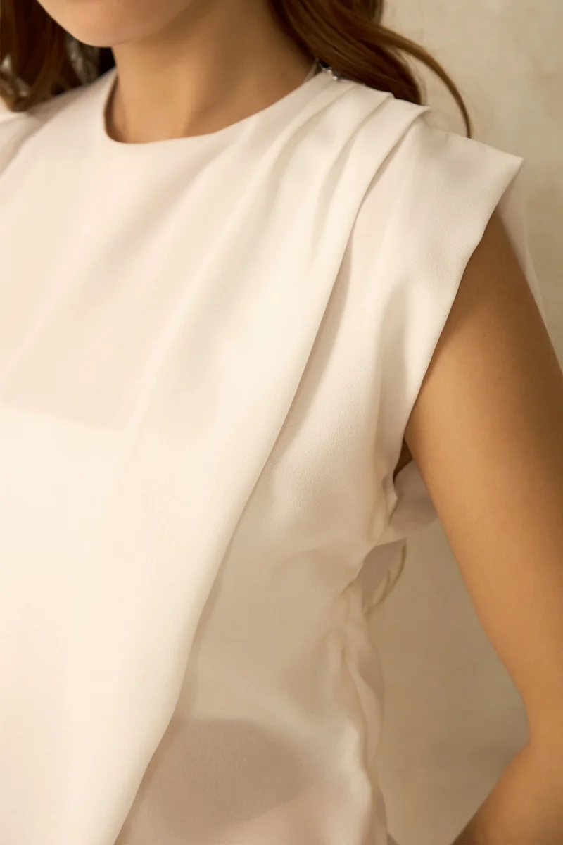 فيرجيو Moss Crepe Workwear Side Pleat Tops for Women