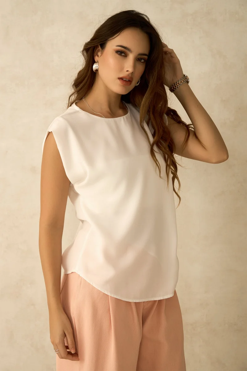فيرجيو Moss Crepe Workwear Side Pleat Tops for Women